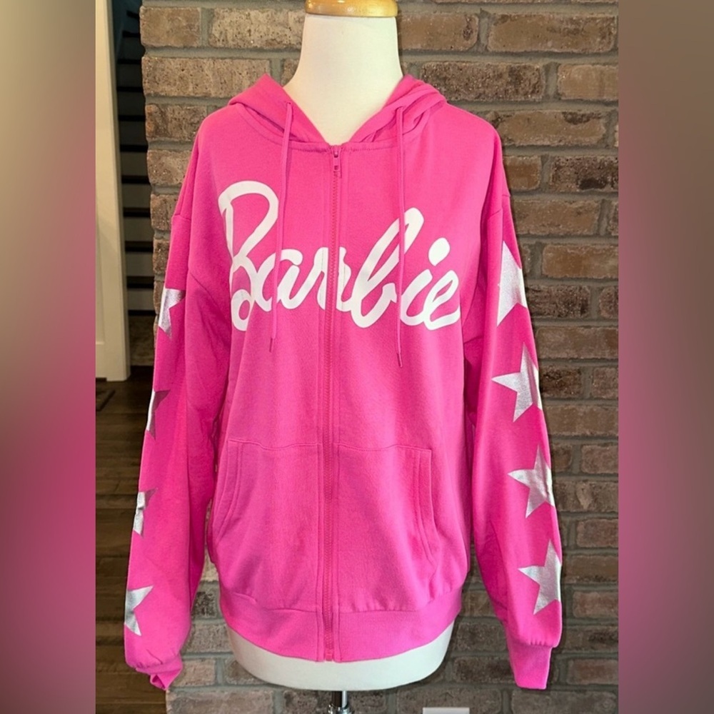Barbie Pink Woman’s Zip-up Hoodie with Star Accents